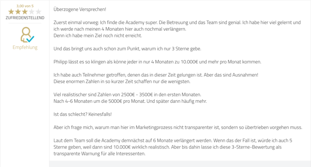 Wer genauer hinsieht, entdeckt auch negatives Feedback mit Vorwürfen gegenüber der FWA | Quelle: ProvenExpert