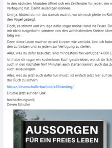 Typische reißerische Anzeige von Deven Schuller